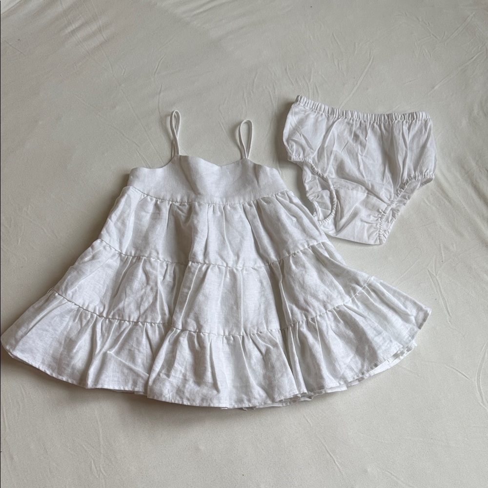 Banana Republic Baby White Tiered Dress with Bloomers Size 12-18 Months